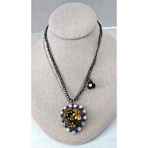 Betsey Johnson Necklace Multicolor Rhinestones Heart Flower Animal Print 18"